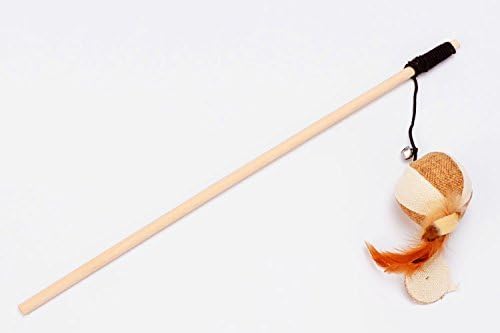 Set of 3 Natural Sisal Wand Teasers Exerciser for Cat Kitten with Mouse/Pumpkin/Fish Toy, Bell Feather Elastic String Sturdy Wood Rod-Toy for Cat