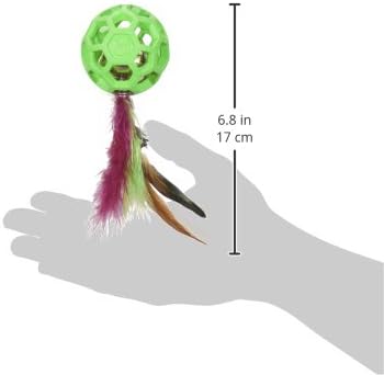JW Pet Cataction Feather Ball with Bell, Cat Toy, Green, 1 Count (Pack of 1) (71059)