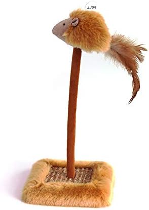 OWLFAVO Mouse with Feather Interactive Motion Cat Toy, 2 in 1 Fun Swing Spring Teaser with Squeak Sound, Soft Natural Feather for Exercise, Fur Mice Pet Game for Cats and Kitten