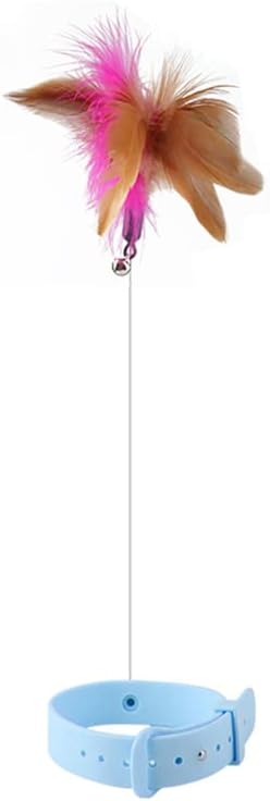 KOTYA Cat Collar Toy, New Premium Teasing Wand with Colorful Natural Feathers and Bell, Lightweight Silicone for Extra Comfort, Interactive Self Playing Toys for Indoor Kittens (Sky Blue)