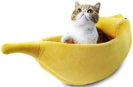 Cute Banana Beds for Cat Pet Sofa Bed Cave Couch Shape Houseboat Cat Cage Accessories Toys Breathable Universal in All Seasons Small Animals Mat (XL 32.3 Inch, Yellow)