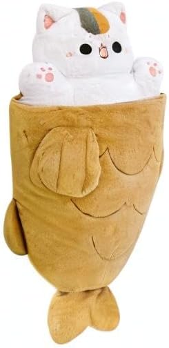 Ditucu 32 inch Large Taiyaki Cat Plush Pillow Giant Kitten Inside Fish 2 in 1 Big Size Stuffed Animal Plushies Toys with Outfit Sleeping Doll Gifts for Girls Boys