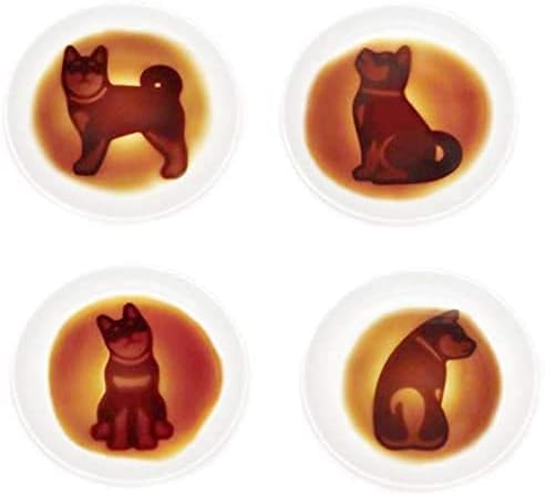 4pcs Ceramics Shiba Dog Relief Seasoning Dishes Sushi Dipping Bowl Appetizer Plate - 3.5 inches