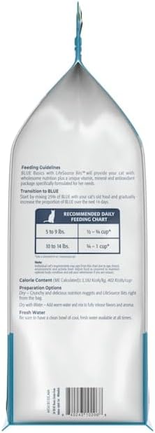 Blue Buffalo Basics Grain-Free Dry Cat Food, Skin & Stomach Care, Limited Ingredient Diet for Indoor Cats, Whitefish & Potato Recipe, 5-lb. Bag