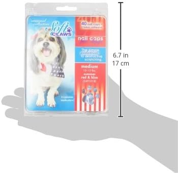 Soft Claws Canine 40-Pack Summer Colors Dog Nail Caps Kit, Medium, Red and Blue
