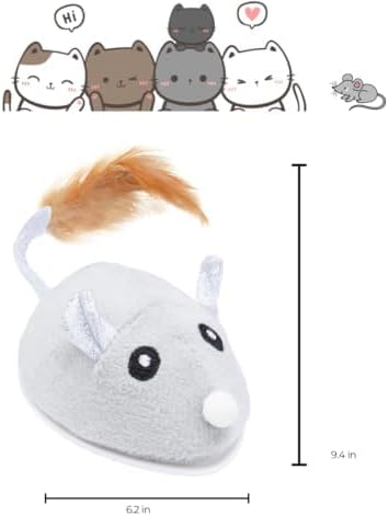 Interactive Version2 Automatic Cats Plush Toys Play for Indoor Boredom Alone. Electric Moving Mouse Cat Toys with Real Feather Tail, Less Noise USB Rechargeable. (Grey)