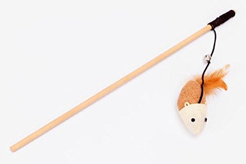 Set of 3 Natural Sisal Wand Teasers Exerciser for Cat Kitten with Mouse/Pumpkin/Fish Toy, Bell Feather Elastic String Sturdy Wood Rod-Toy for Cat