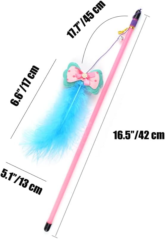 Cat Wand Toy 2 PCS Interactive Cat Feather Wands Cat Teaser Wand with Butterfly and Bell for Cat Kitten