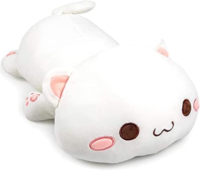 Cute Kitten Plush Toy Stuffed Animal Pet Kitty Soft Anime Cat Plush Pillow，Plush cat Doll Pillow Toys Children's (White)