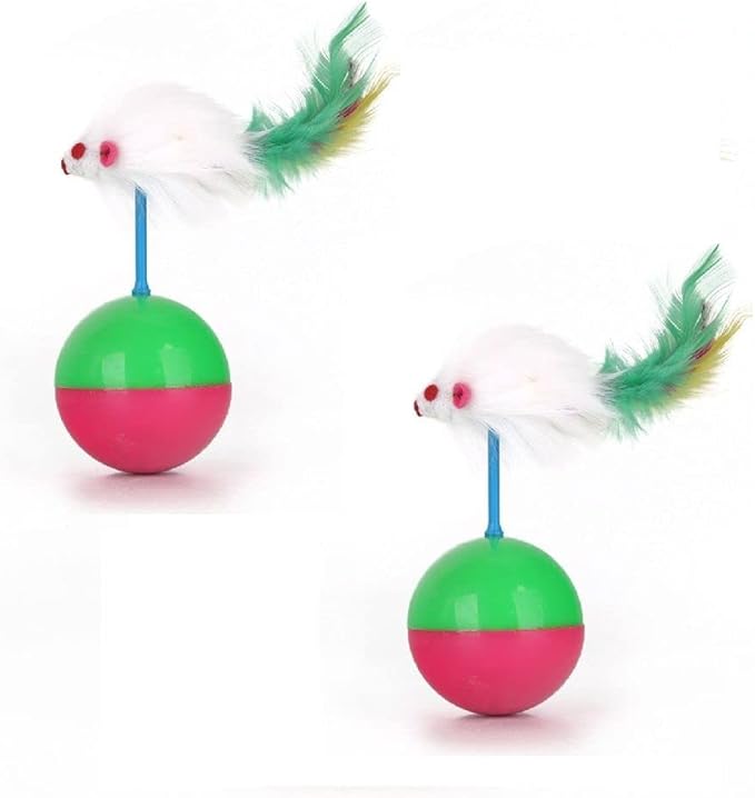 HomeSoGood 2pcs Tease cat Tumbler mice Toys,False Feather Mice Ball Toys Kitten Pet Dog(Mix)