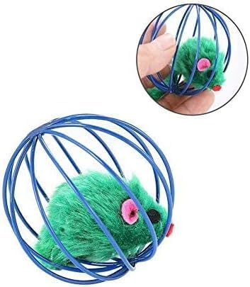 1Pc Random Color Caged Rats Rolling Wire Cage Plush Mouse Ball Funny Cat Toy Catches The - Hide Balls Interactive Toy, Mice and Animal Toys