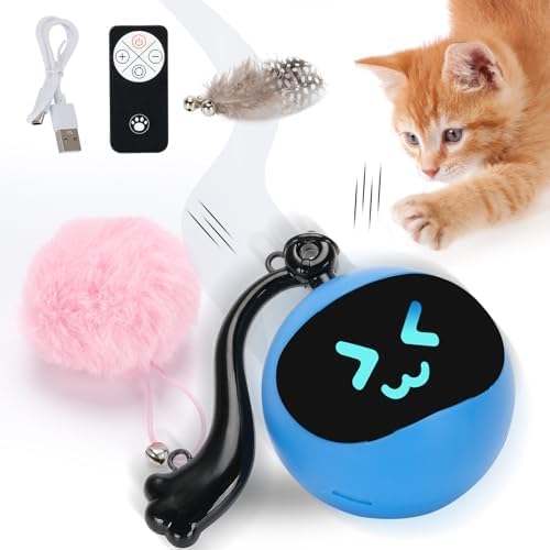 Interactive Cat Toy Ball,Simulated Hunting Remote Control Cat Toy,Electric Cat Automatic Ball Fast Rolling in Pouch, Motion Activate Chirping Hide and Seek Cat Toy (Blue Ball)
