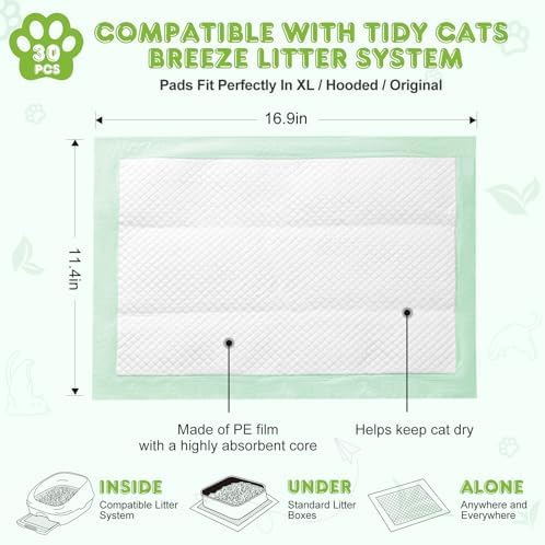 45 Count Cat Pads Refills Compatible with Tidy Cats Breeze Litter System, Fresh Scented Cat Liner Pads for Litter Box, Upgraded Super Absorbent Cat Pee Pads, 16.9"x11.4"