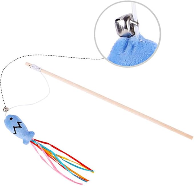 IUHKBH Cat Wands, 3 PCS Wood Cat Teaser Wands Interactive Cat Toys with Catnip Fish for Cat and Kitten