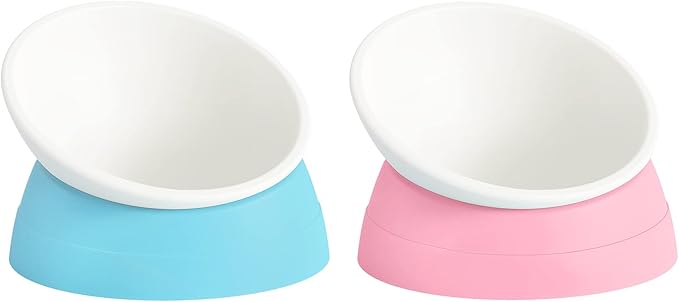 2Pcs Cat Bowls Elevated Cat Food Bowl Adjustable Cat Dish Anti-Slip and Anti-Noise Raised Cat Bowl Protecting Pet’s Spine Thickened Plastic Bowl Suitable for Indoor Cats, 17 Oz