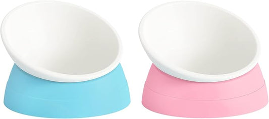 2Pcs Cat Bowls Elevated Cat Food Bowl Adjustable Cat Dish Anti-Slip and Anti-Noise Raised Cat Bowl Protecting Pet’s Spine Thickened Plastic Bowl Suitable for Indoor Cats, 17 Oz