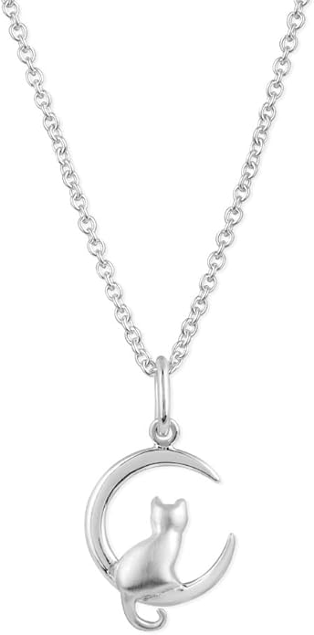 Boma Jewelry Sterling Silver Cat in the Crescent Moon Pendant Necklace, 18 Inches