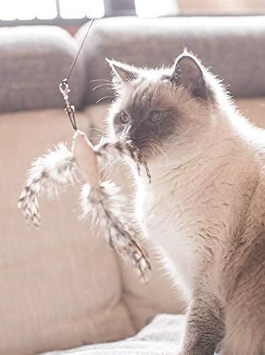 Minibees Cat Toy Feather Teaser, Changeable Toys(3pcs), Exerciser Wand Stick for Pet Cat and Kitten with Bell, Interact, Training,Changeable