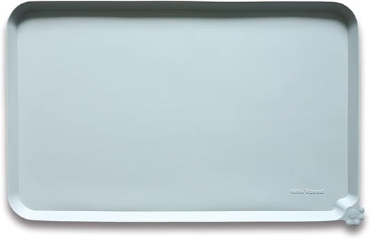 Hoki Found L Silicone Pet Food Mats Tray with Higher Lips - Non Slip Pet Dog Cat Bowl Mats Placemat - Dog Pet Cat Feeding Mat - Waterproof Dog Cat Food Mats -Pet Water Mats for Carpet - Battleship