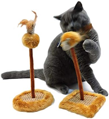OWLFAVO Mouse with Feather Interactive Motion Cat Toy, 2 in 1 Fun Swing Spring Teaser with Squeak Sound, Soft Natural Feather for Exercise, Fur Mice Pet Game for Cats and Kitten
