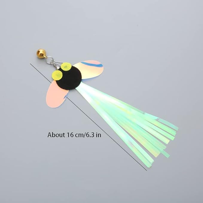 Cat Insect Feather Toys Replacement Cat Toy Wand Refills, 6 Pieces Natural Insect Cat Toy Feathers Refill, Interactive Cat Teaser Wand Attachments, with Bell