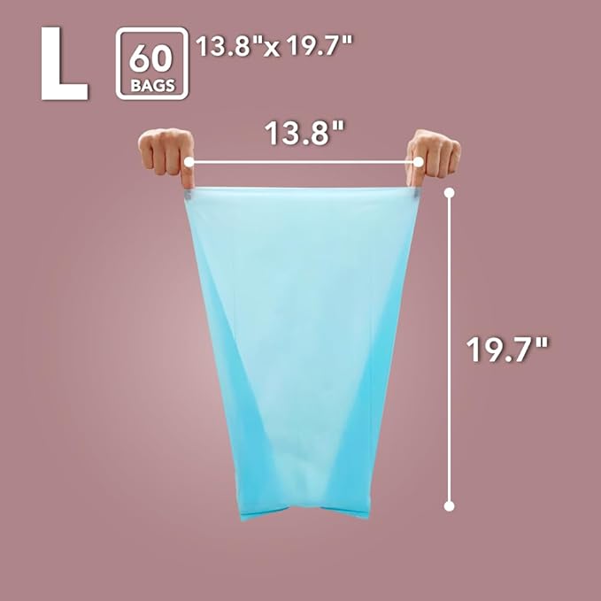 BOS Odor-Sealing Cat Poop Bags for Pet Waste & Kitty Litter - Disposal Bags - Scent & Smell Free[Size: L, Color: Light blue] (60 count, Pack of 2)★Brand-new packaging!! ★NOT a litter box liner