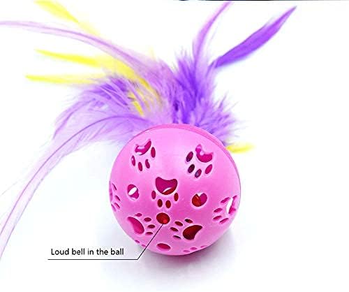 BeeSpring Cat Balls Interactive Cat Toy Cat Feather Balls with Loud Bell Inside (2Pcs - Red, Blue)