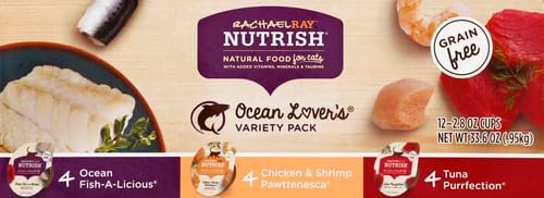 Nutrish Rachael Ray Natural Wet Cat Food with Added Vitamins, Minerals & Taurine, Ocean Lovers Variety Pack, 2.8 Ounce Cup (Pack of 12), Grain Free
