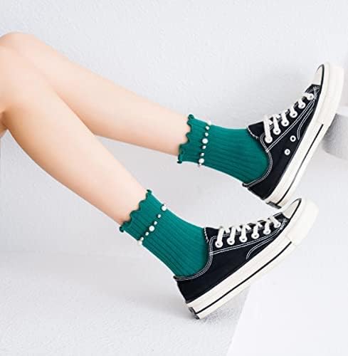 Benefeet Sox Womens Girls Ruffle Crew Socks Novelty Cute Frilly Dress Socks Cotton Lettuce Trim Turn-Cuff High Ankle Sock