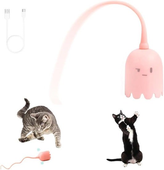 Interactive Cat Toys for Indoor Cats Automatic Cat Toy with LED Lights Simulated Mouse Tail A Rechargeable Smart Cat Toy 360° Rotating Cat Toy (Pink)