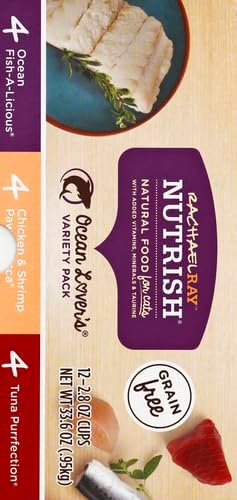 Nutrish Rachael Ray Natural Wet Cat Food with Added Vitamins, Minerals & Taurine, Ocean Lovers Variety Pack, 2.8 Ounce Cup (Pack of 12), Grain Free