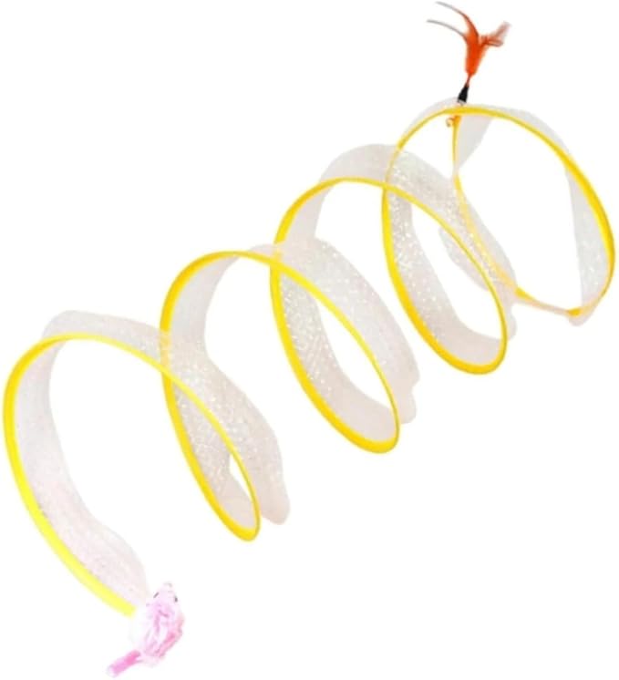 Collapsible Cat Tunnel, Funny Cat Tunnels for Indoor Cats, Foldable Cat Play Tunnel, Interactive Toy Maze Cat Toy with Play Ring for Cats, Puppy, Kitty, Rabbit (Yellow), CT-L060-BL