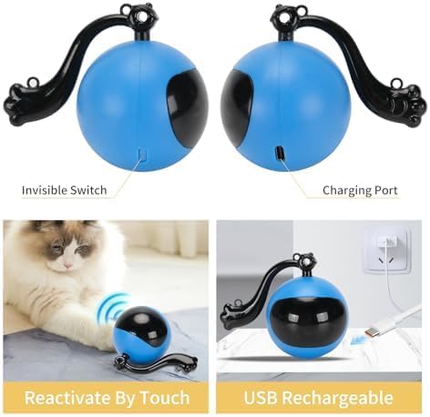 Interactive Cat Toy Ball,Simulated Hunting Remote Control Cat Toy,Electric Cat Automatic Ball Fast Rolling in Pouch, Motion Activate Chirping Hide and Seek Cat Toy (Blue Ball)