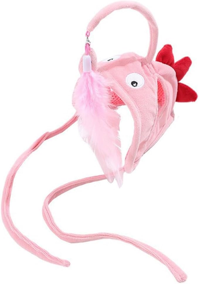 POPETPOP Pet Cat Teaser 2pcs Head Mounted Cat Headgear Interactive Self-Service Adjustable Size Cat Hat Feather (Pink)