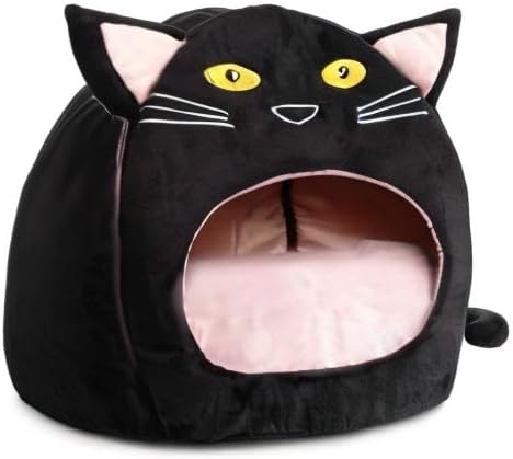 Hollypet Cozy Pet Bed Warm Cave Nest Sleeping Bed Kitty Shape Puppy House for Cats, 17 x 17 inches, Black