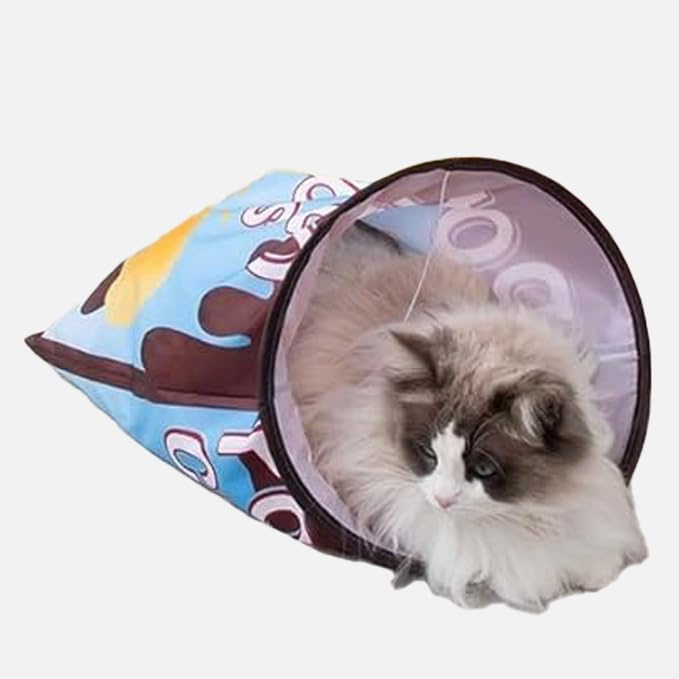 Creative Potato Chip Bag Folding Ring Paper Cat Tunnel Cat Toy Self High Fun Hide and Seek Rolling Dragon Channel Cat Drill Bag with Hanging Toy Pet Supplies (Brown)