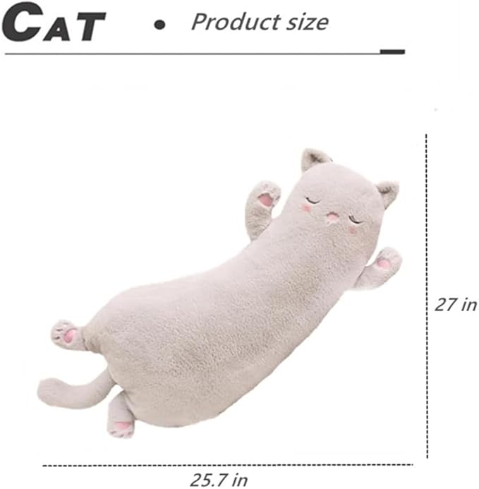 JOSON Cute Curved Long Cat Plush Stuffed Animal Pillow, 25.7 in, Birthday Gift for Children and Girlfriends (Grey)