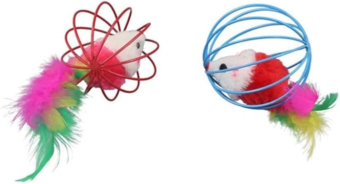 Kopida 4 Pcs Cat Toy Balls, Cat Mouse Ball Cage Cat Mouse Toy Colorful Cat Interactive Toy Pet Supplies Cat Accessories Cat Mouse Ball Toy
