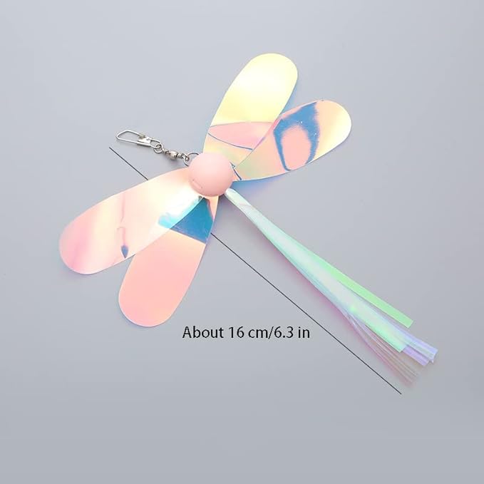 Cat Insect Feather Toys Replacement Cat Toy Wand Refills, 6 Pieces Natural Insect Cat Toy Feathers Refill, Interactive Cat Teaser Wand Attachments, with Bell