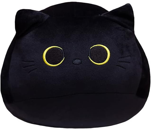 Black Cat Stuffed Animal Plush Toy Creative Cat Shape Soft Pillow Toys Gifts Cute Dolls for Girlfriend Kids Baby Girls, 25cm/9.8in