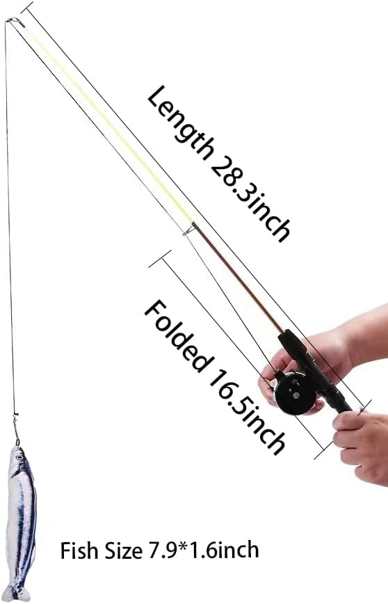 Cat Fishing Pole Toy, Interactive Cat Teaser Wand, Retractable Fishing Pole Cat Toy with Reel, Cat Pole for Indoor Cats, Cat Fishing Rod Catcher for Kitty Kitten Cat Feather Toy Mouse