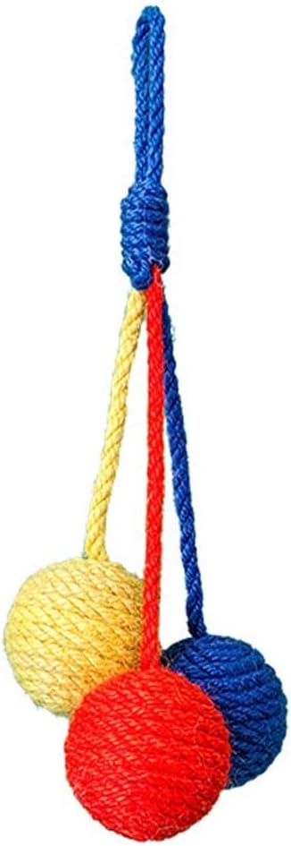 MiOYOOW Cat Toy Sisal Ball, Tricolor Hanging Cat Balls Handmade Cat Scratcher Ball Interactive Toy for Indoor Cats Kittens