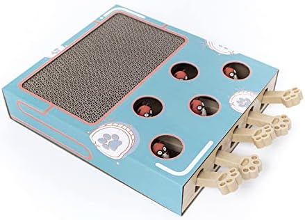 Cat Enrichment Toys for Indoor Cats, Whack a Mole Game Cat Puzzle Toy, Safe Fun Box Paws Scratcher, Interactive Box Catch Mice Game Cat Puzzle Toy for All Ages Exercise Puzzle Relieve Boredom(Blue)