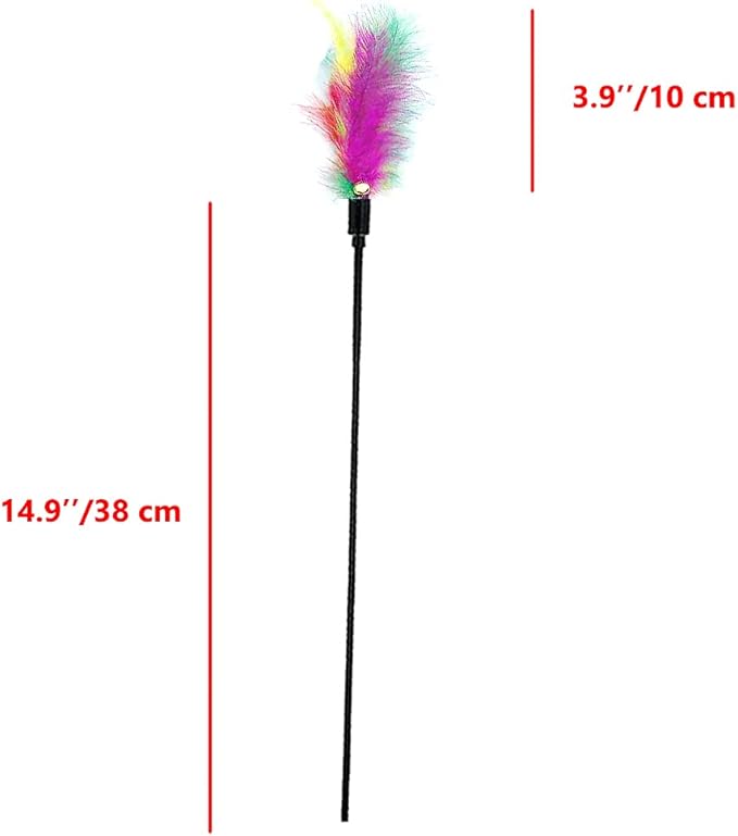 IUHKBH Cat Feather Toys, Interactive Cat Wand Toys Cat Teaser with Bell - 18'' Long Feather Wand for Cat and Kitten (6 Pcs)