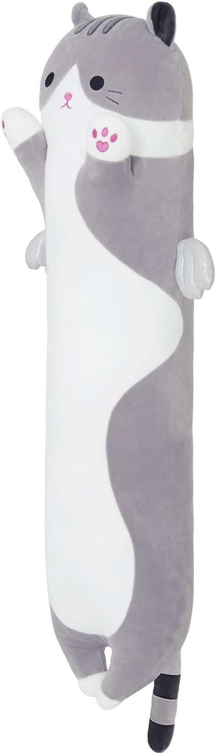 Long Plush Toy Cat Pillow Cute Plush Cat Toy Doll Stuffed Animal Cat Hugging Pillow for Sleeping Gift for Kids and Girls(Gray,50cm/19.6in)