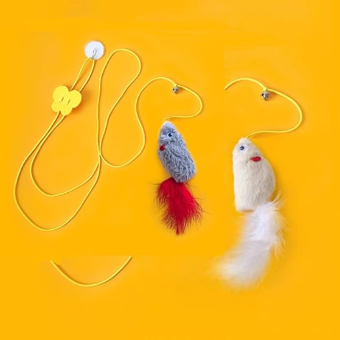 Interactive Cat Toys Hanging Cat Toys for Indoor Cats Kitten Play Chase Exercise with Bell, New Spiral Clamping Teasing Cats Toys for Door Frame (Grey+White)