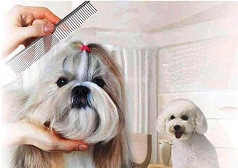 Pettom Pet Steel Grooming Tool Poodle Finishing Butter Comb 7 1/2-inch L Silver Dog Combs with Rounded Ends Stainless Steel Teeth, Cat Comb for Removing Tangles and Knots