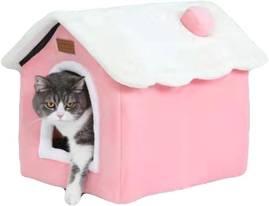 Christmas Cat Bed for Indoor Cats Plaid Christmas Cat Tent Cat Bed Cave for Pets Cats and Dogs (Pink- L (20.5 X 17 X 19.7 Inch))