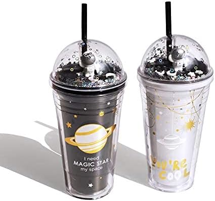 Astronaut Cup with Straw Ice Coffee Tumblers Party Cups Space Reusable Plastic Cup Birthday Day Gift(astronaut white, 480ml)