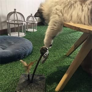 OWLFAVO Mouse and Feather Interactive Motion Cat Toy, 3 in 1 Fun Swing Spring Teaser with Squeak Sound, Light Up Eyes, Soft Natural Feather for Exercise, Fur Mice Pet Game for Cats and Kitten